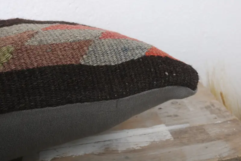 Vintage Kilim Pillow, Interior Designer Pillow, 12x24 Brown Pillow Cover, Turkish Kilim Pillow, Office Chair Cushion Cover, Pillow Cover - 6