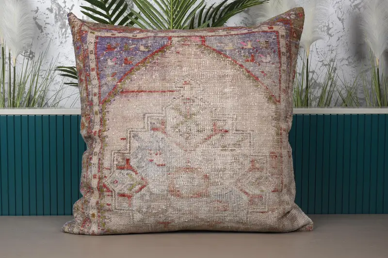 Blaues und graues südwestliches besticktes Kissen, handgefertigtes Vintage-Kissen