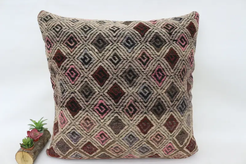 Turkish Pillow, Bohemian Cushion Cushion, 28x28 Beige Pillow, Pillow Case, Throw Kilim Pillow, Turkish Kilim Pillow, Wholesale Pillow Cover - 1
