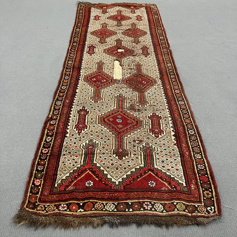 3,9x11 ft türkischer Teppich, Vintage Läuferteppich, rot gepunkteter Wollteppich - 1