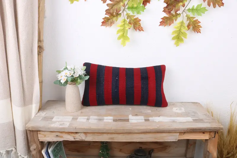 Toss Cushion Case, Pillow Sham, Kilim Pillow Cover, Home Decor Pillow, 8x16 Red Cushion, Square Throw Cushion, Antique Pillows - 1
