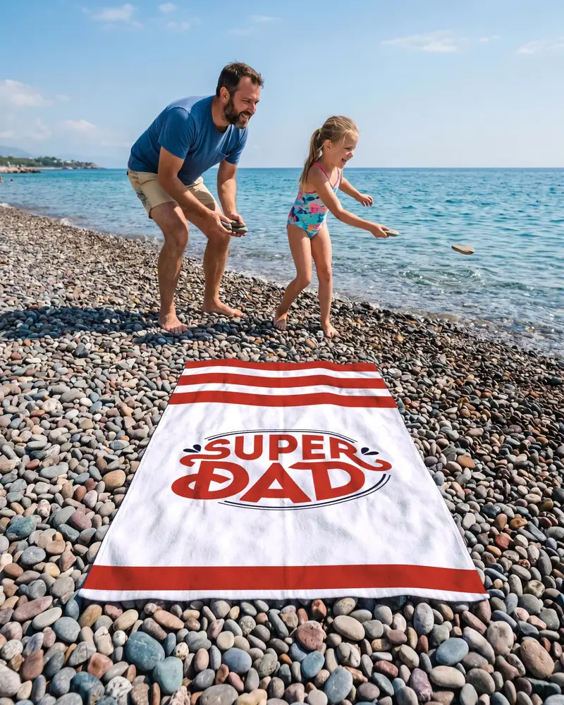 Red Beach Towel, Personalized Father’s Day Gift for Dad, Retro Summer Pool Towel - 1