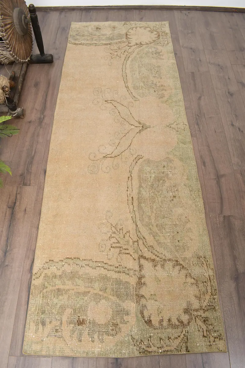 Türk Vintage Halısı 2,9x8,5 ft (88x259 cm), Oushak Kahverengi Yün Halı - 1