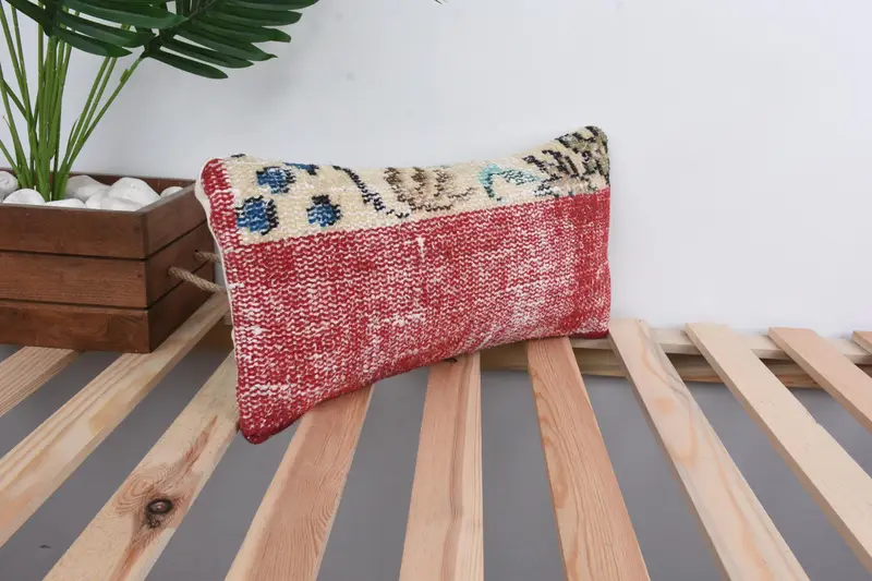 Decorative Pillow Case, Vintage Pillow, Home Decor Pillow, Ethnical Kilim Rug Pillow, 8x16 Red Cushion Cover, Muted Pillow Case, Cushion - 4