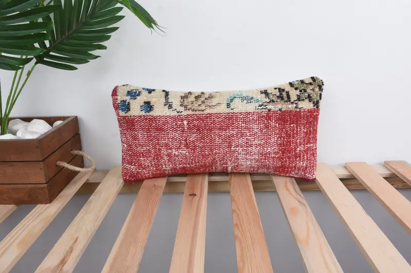 Decorative Pillow Case, Vintage Pillow, Home Decor Pillow, Ethnical Kilim Rug Pillow, 8x16 Red Cushion Cover, Muted Pillow Case, Cushion - 1