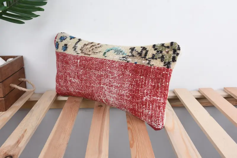 Decorative Pillow Case, Vintage Pillow, Home Decor Pillow, Ethnical Kilim Rug Pillow, 8x16 Red Cushion Cover, Muted Pillow Case, Cushion - 5