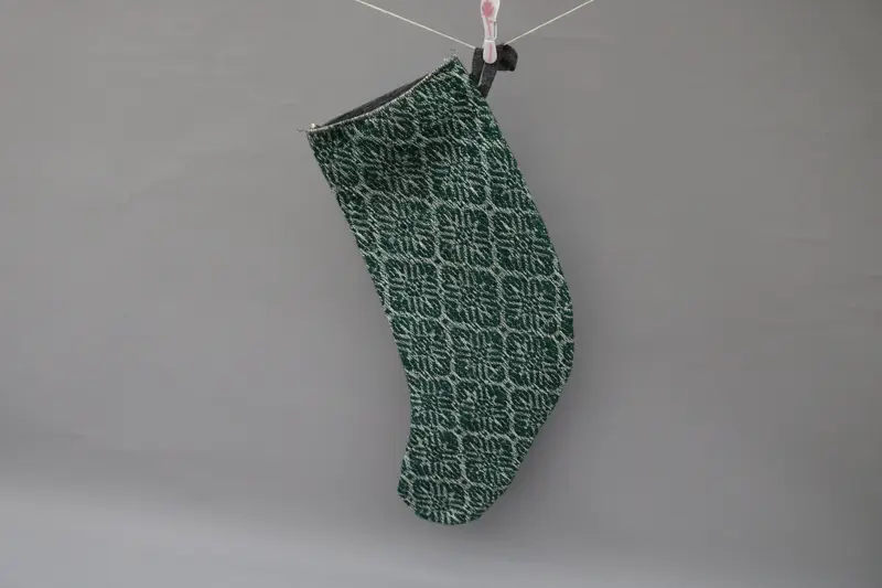 グリーン、オーナメントパターン付き9インチクリスマスストッキング、クリスマスストッキング