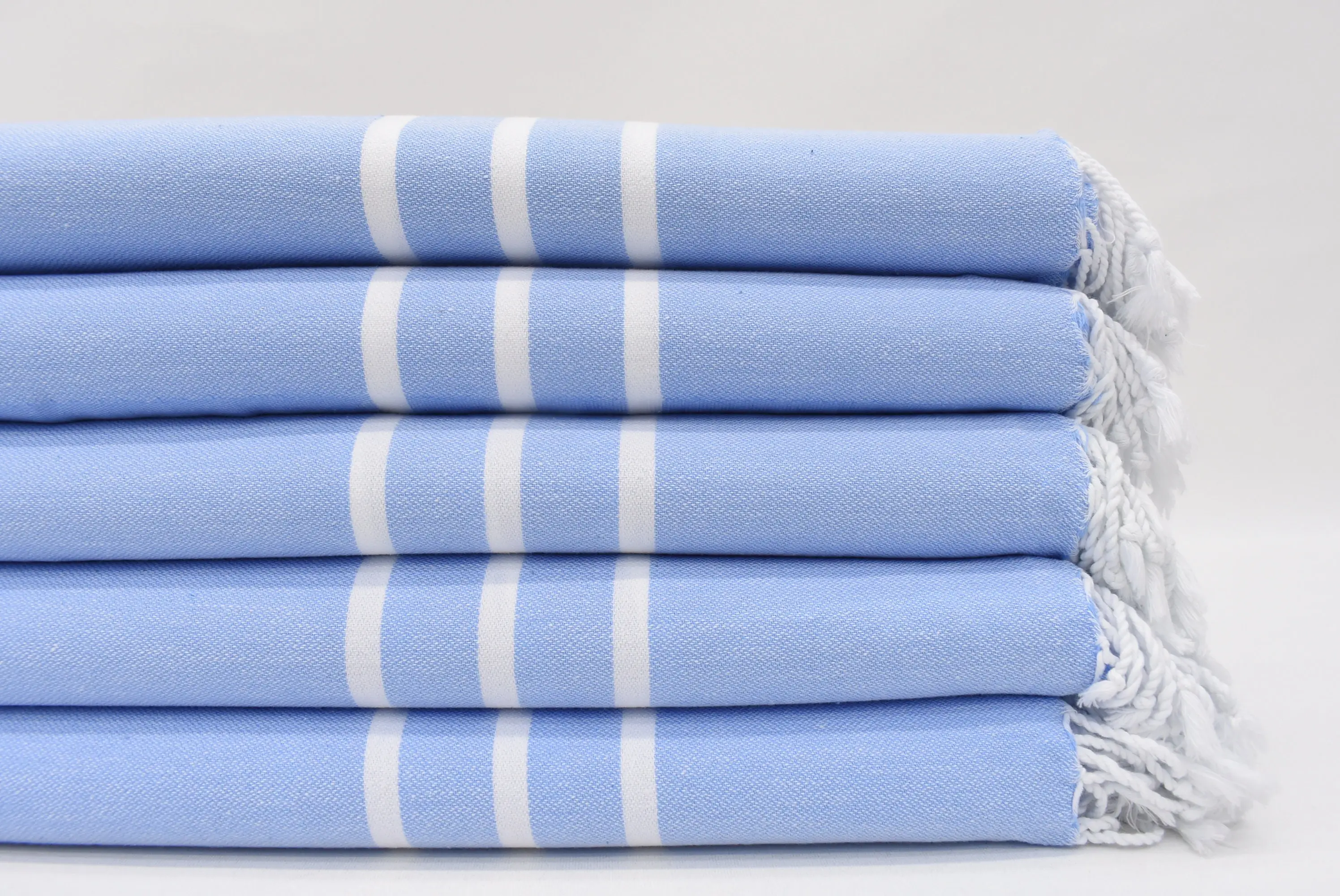 Handmade Organic Cotton Baby Blue Striped Towel, 70x40 Inches - 1