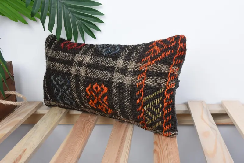 Interior Designer Pillow, Vintage Pillow, 8x16 Brown Cushion Case, Handmade Kilim Cushion, Pillow Case, Couch Cushion, Customized Pillow Cover - 5