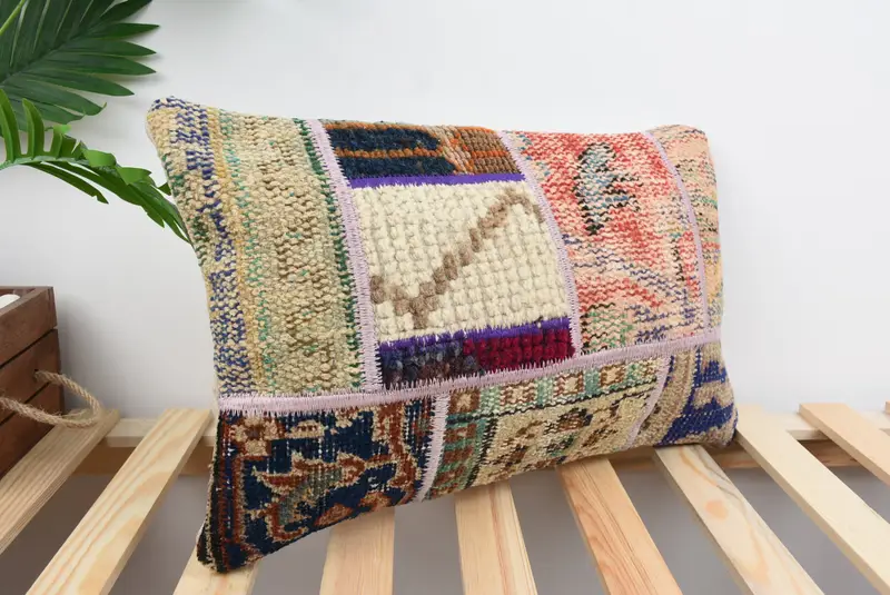 Vintage Kilim Pillow, Ikat Pillow Sham, Cushion Cover, Outdoor Bolster Pillow Sham, Gift Pillow, Home Decor Pillow, 12x20 Beige Pillow Case - 4