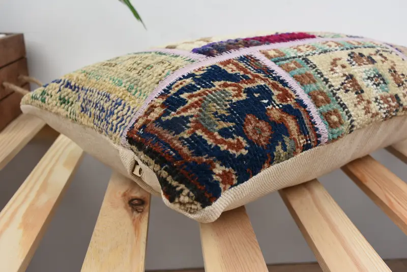 Vintage Kilim Pillow, Ikat Pillow Sham, Cushion Cover, Outdoor Bolster Pillow Sham, Gift Pillow, Home Decor Pillow, 12x20 Beige Pillow Case - 6