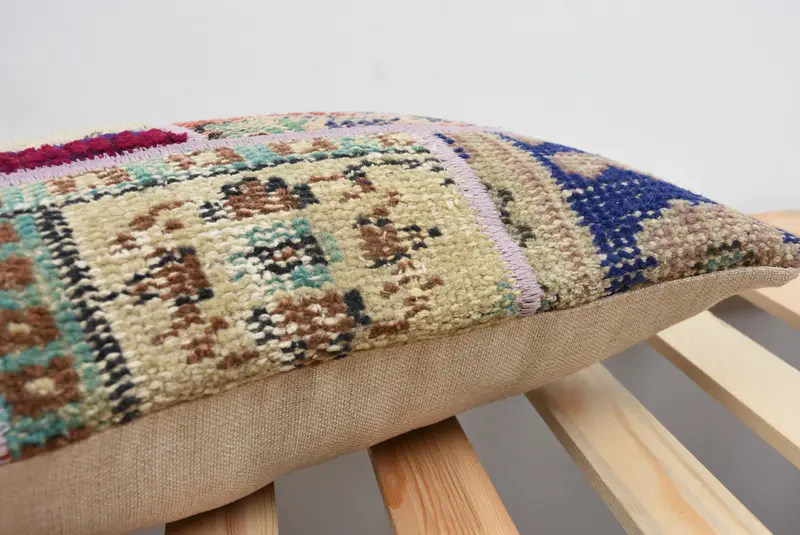 Vintage Kilim Pillow, Ikat Pillow Sham, Cushion Cover, Outdoor Bolster Pillow Sham, Gift Pillow, Home Decor Pillow, 12x20 Beige Pillow Case - 7