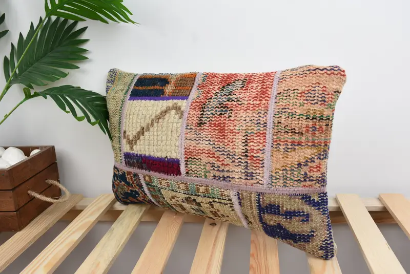 Vintage Kilim Pillow, Ikat Pillow Sham, Cushion Cover, Outdoor Bolster Pillow Sham, Gift Pillow, Home Decor Pillow, 12x20 Beige Pillow Case - 5