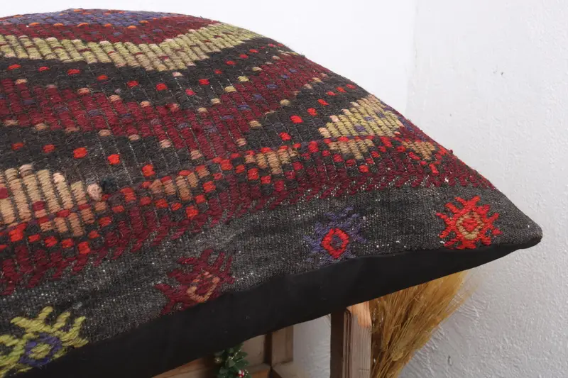 Cushion Case, Vintage Pillow, 28x28 Red Pillow Cover, Bolster Throw Pillow Sham, Pillow for Couch, Retro Throw Pillow, Kilim Pillow Cover - 6