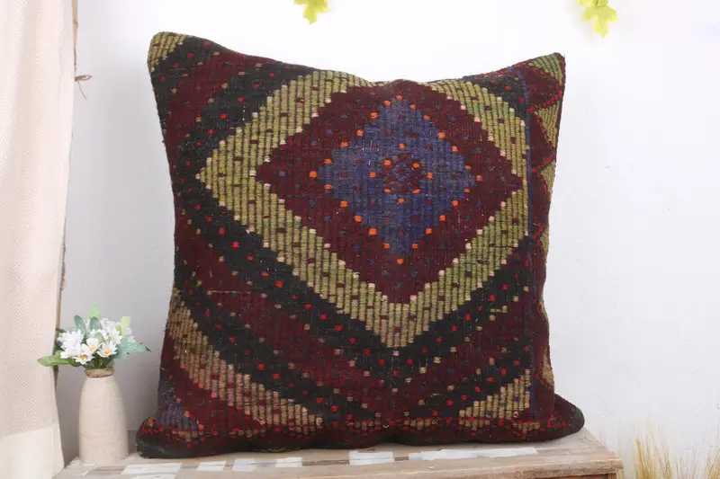 Cushion Case, Vintage Pillow, 28x28 Red Pillow Cover, Bolster Throw Pillow Sham, Pillow for Couch, Retro Throw Pillow, Kilim Pillow Cover - 2