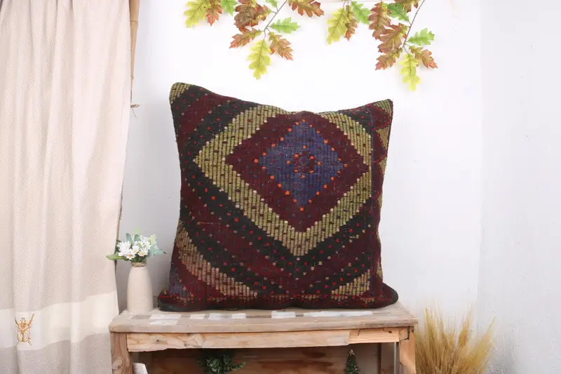 Cushion Case, Vintage Pillow, 28x28 Red Pillow Cover, Bolster Throw Pillow Sham, Pillow for Couch, Retro Throw Pillow, Kilim Pillow Cover - 1