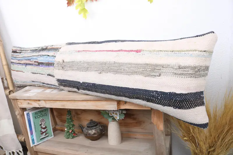 Crochet Pattern Pillow Sham, Natural Cushion Case, 12x48 Blue Pillow, Gift Pillow, Pillow Case, Turkish Pillow, Boho Pillow Sham Cover - 4