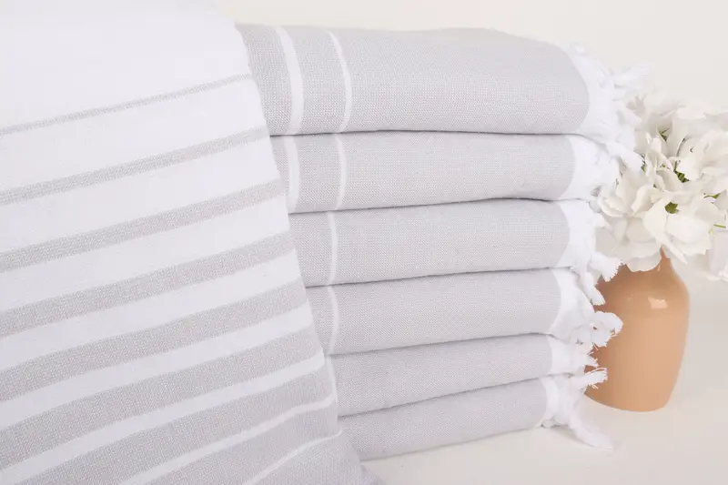 Nedime Hediye Havlusu Kişiye Özel Açık Gri Çizgili Pamuk, 36x71 İnç