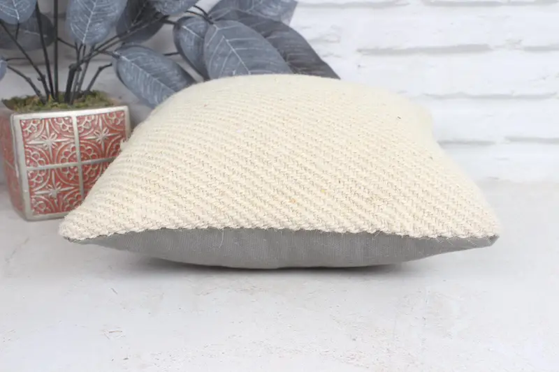 Crochet Pattern Pillow Sham, Meditation Pillow, Handmade Kilim Cushion, 12x12 Beige Pillow Sham, Throw Kilim Pillow, Pillow for Sofa, Pillow Cover - 5
