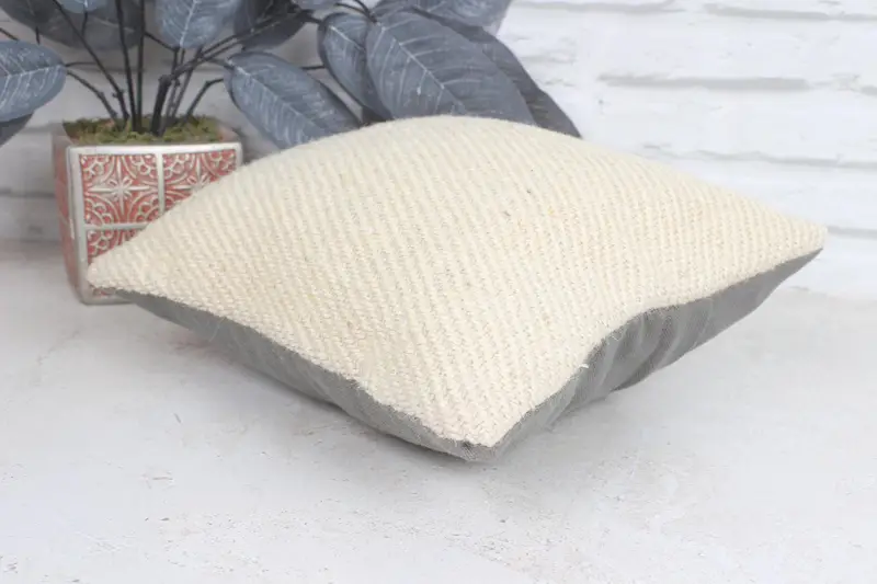 Crochet Pattern Pillow Sham, Meditation Pillow, Handmade Kilim Cushion, 12x12 Beige Pillow Sham, Throw Kilim Pillow, Pillow for Sofa, Pillow Cover - 6