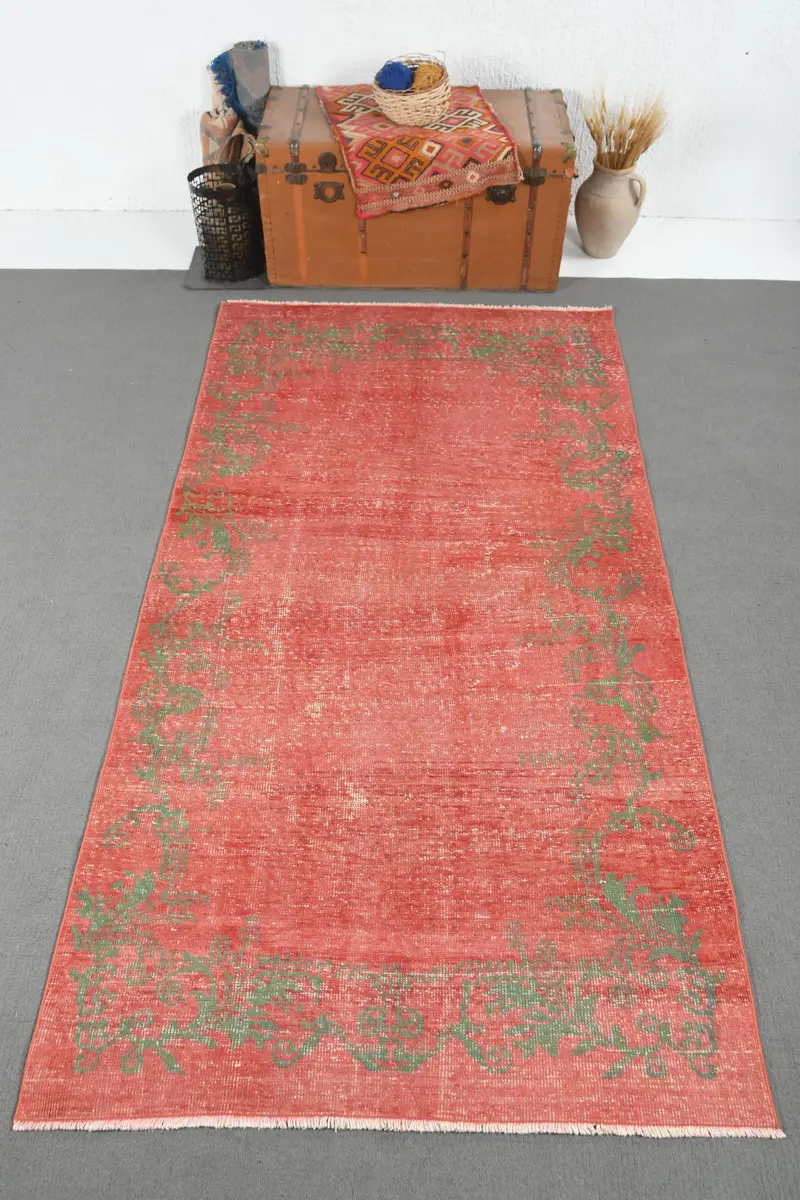 4.3x8.2 ft Türk Oushak Halısı, Vintage Halı, Kırmızı Ombré Yün Halı - 1