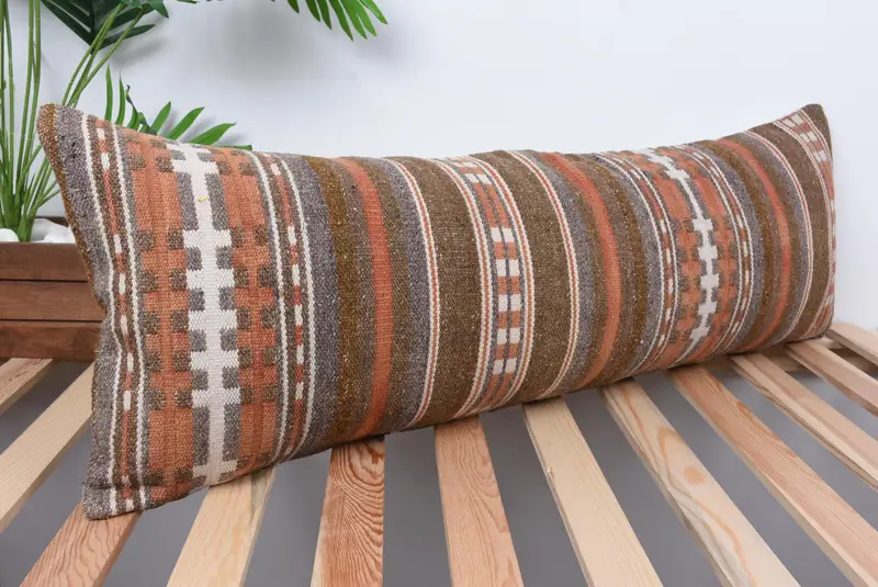 Boho Pillow Sham Cover, Traditional Pillow, Kilim Pillow Cover, Toss Pillow Case, 12x36 Orange Cushion Case, Cushion, Vintage Kilim Pillow - 4