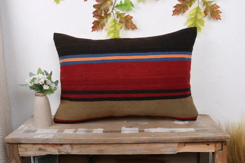 16x24 Red Pillow, Vintage Kilim Pillow, Sofa Bolster Cushion Cover, Vintage Pillow, Turkish Kilim Pillow, Art Deco Cushion, Pillow Sham - 1