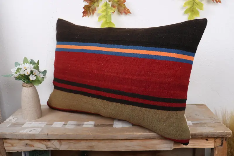 16x24 Red Pillow, Vintage Kilim Pillow, Sofa Bolster Cushion Cover, Vintage Pillow, Turkish Kilim Pillow, Art Deco Cushion, Pillow Sham - 4