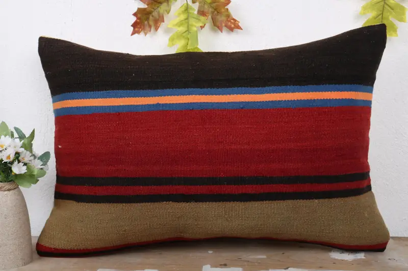 16x24 Red Pillow, Vintage Kilim Pillow, Sofa Bolster Cushion Cover, Vintage Pillow, Turkish Kilim Pillow, Art Deco Cushion, Pillow Sham - 2