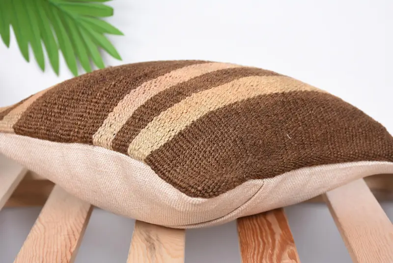 Pillow Sham, 12x12 Brown Cushion Case, Antique Pillows, Ethnical Kilim Rug Pillow, Couch Pillow Cover, Turkish Kilim Pillow - 6