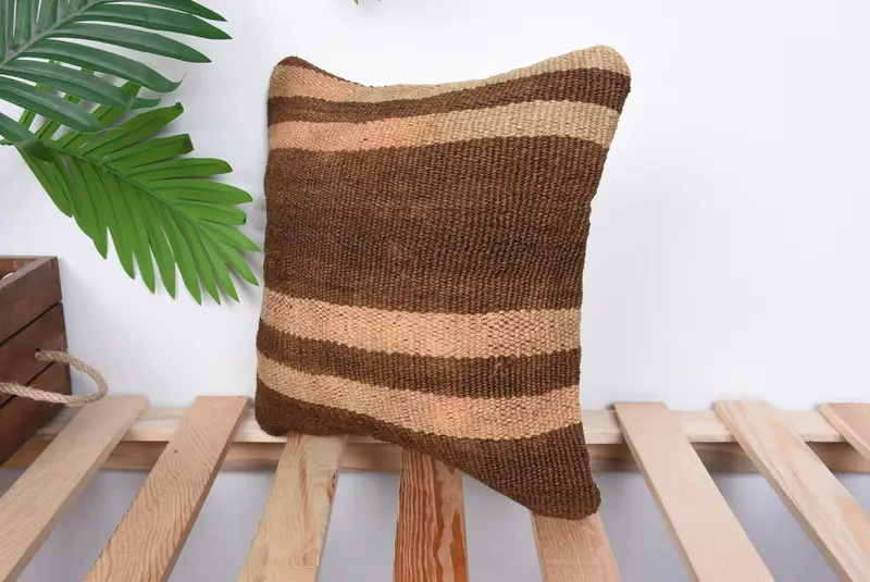 Pillow Sham, 12x12 Brown Cushion Case, Antique Pillows, Ethnical Kilim Rug Pillow, Couch Pillow Cover, Turkish Kilim Pillow - 5