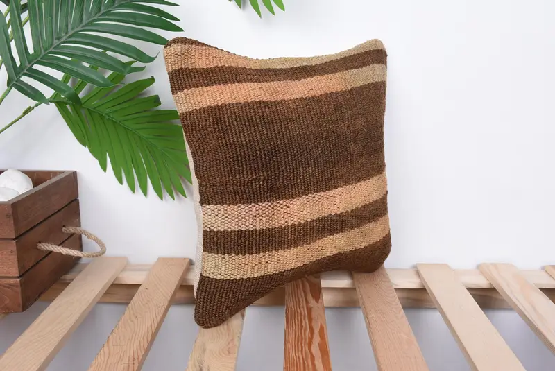 Pillow Sham, 12x12 Brown Cushion Case, Antique Pillows, Ethnical Kilim Rug Pillow, Couch Pillow Cover, Turkish Kilim Pillow - 4