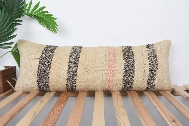 12x36 Beige Cushion Cover, Christmas Cushion Case, Turkish Pillow, Cozy Throw Pillow Cover, Home Decor Pillow, Pillow Sham, Vintage Pillow - 1