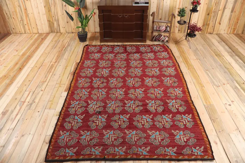 Kilim Vintage Halı, 5.8x8.9 ft Türk Halısı, Kırmızı İkat Yün Halı - 1