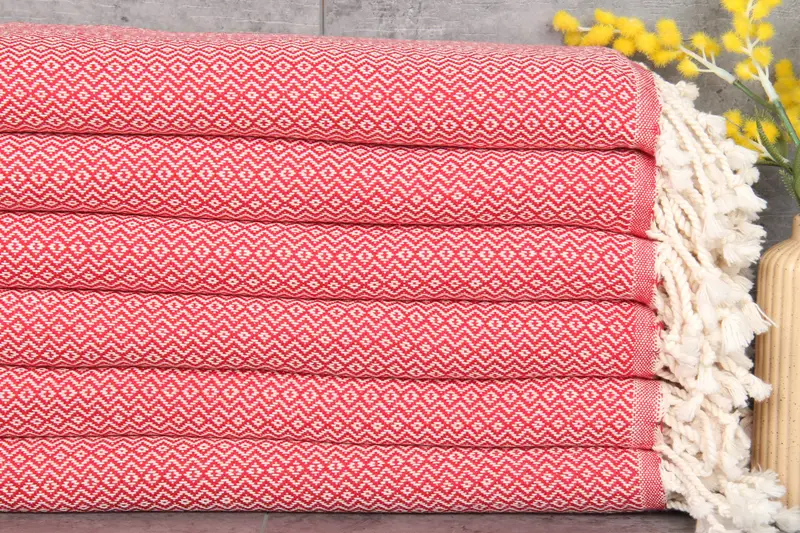 Turkish Towel Beach Monogrammed Red Diamond Bath Towel, 40x71 Inches