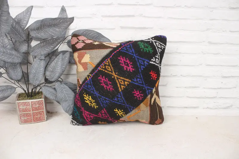Armchair Cushion Case, 16x16 Pink Pillow, Handmade Kilim Cushion, Cushion Cover, Gift Pillow, Floor Pillow Cover, Turkish Pillow, Retro Cushion - 1
