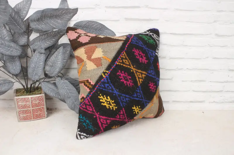 Armchair Cushion Case, 16x16 Pink Pillow, Handmade Kilim Cushion, Cushion Cover, Gift Pillow, Floor Pillow Cover, Turkish Pillow, Retro Cushion - 3