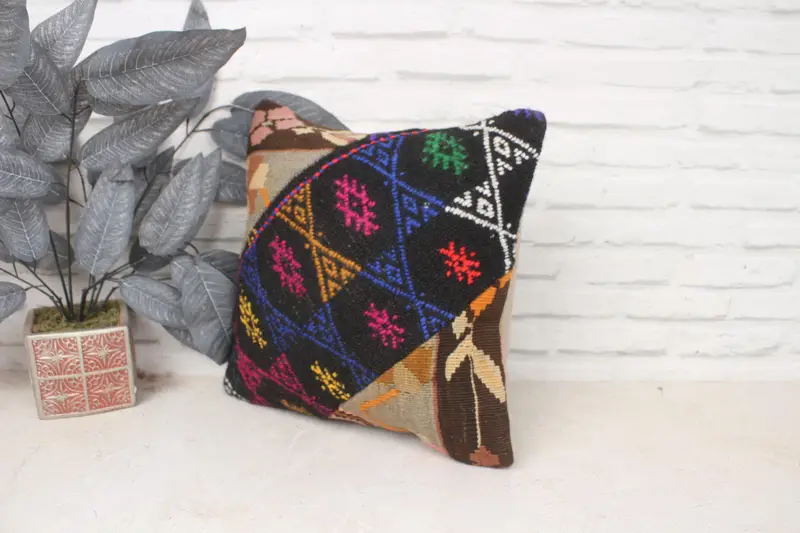 Armchair Cushion Case, 16x16 Pink Pillow, Handmade Kilim Cushion, Cushion Cover, Gift Pillow, Floor Pillow Cover, Turkish Pillow, Retro Cushion - 4