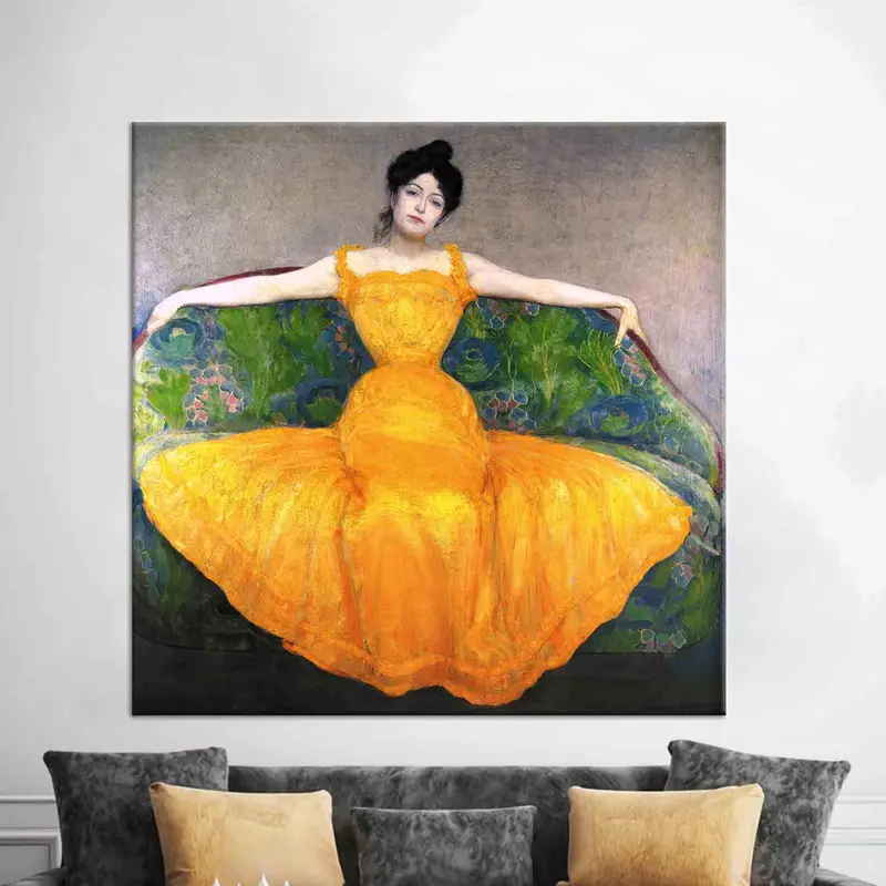 Trendiger abstrakter Frauen-Leinwanddruck in Orange für Mädchenzimmerdekoration