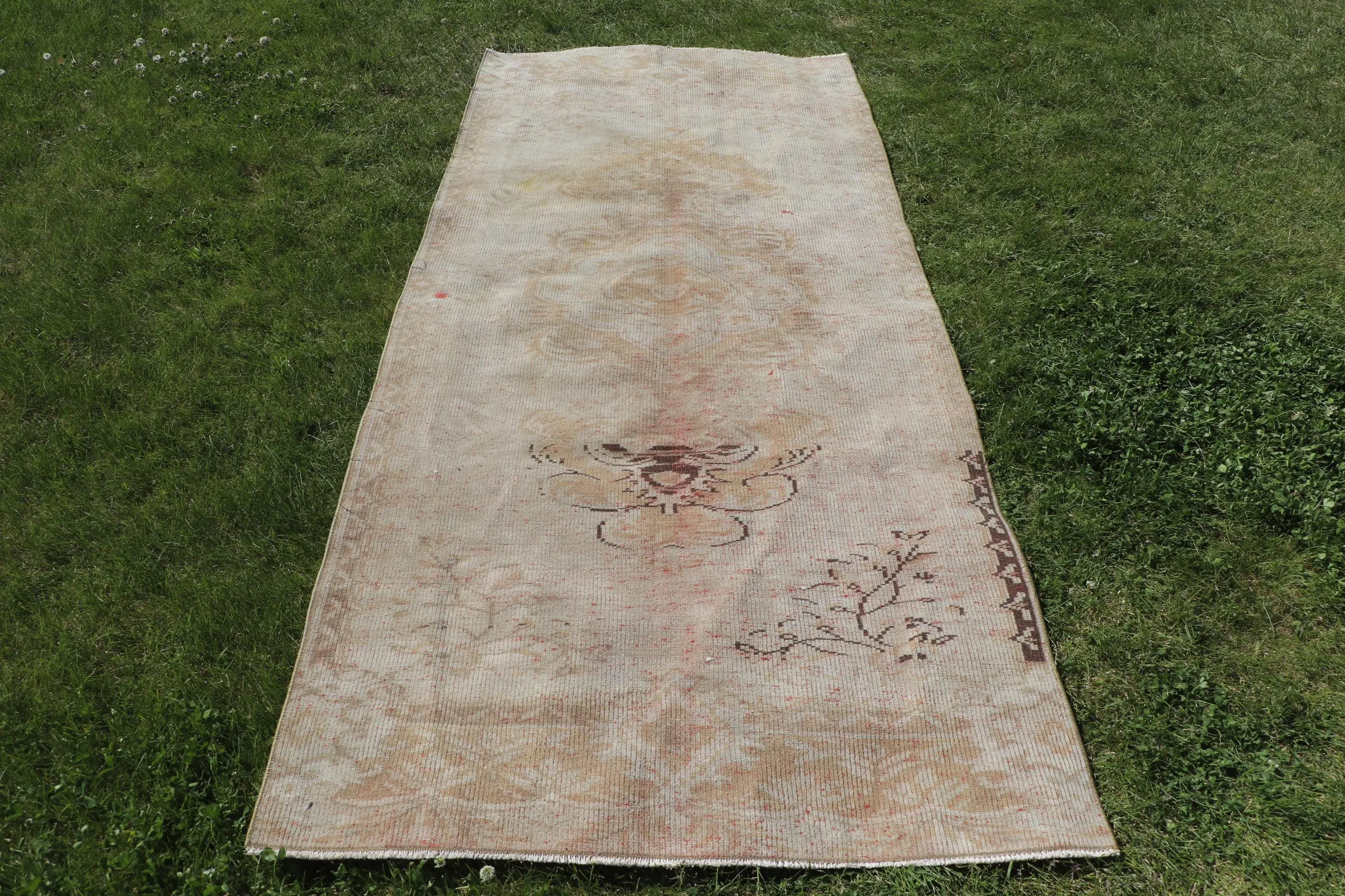Turkish Area Rug, 3.6x8.3 ft Vintage Rug, Brown Wool Rug - 1