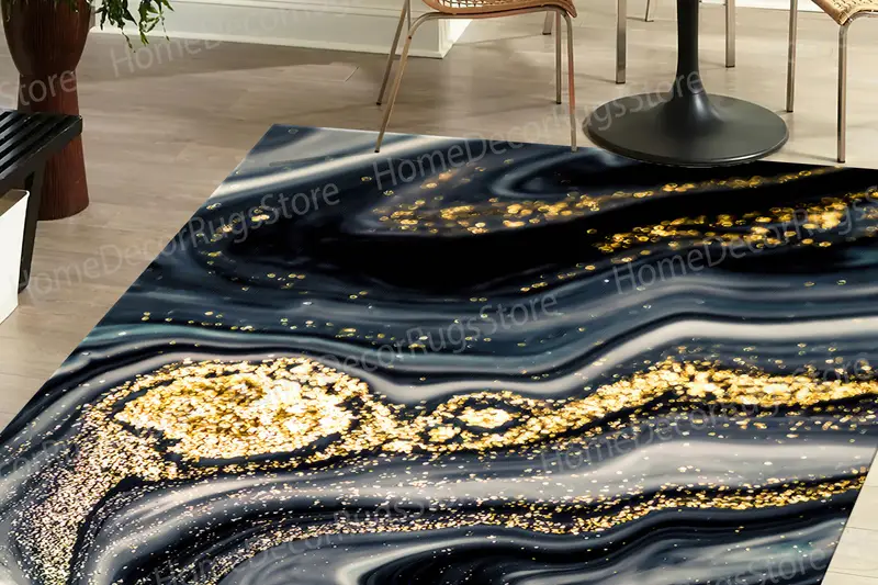 エレガントで豪華な大理石プリントラグ: 現代的なきらめくデザイン