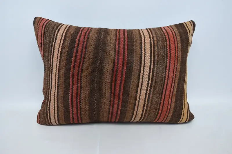 Throw Antique Brown Pillow, 20x28 inch Striped Wool Cushion - 1