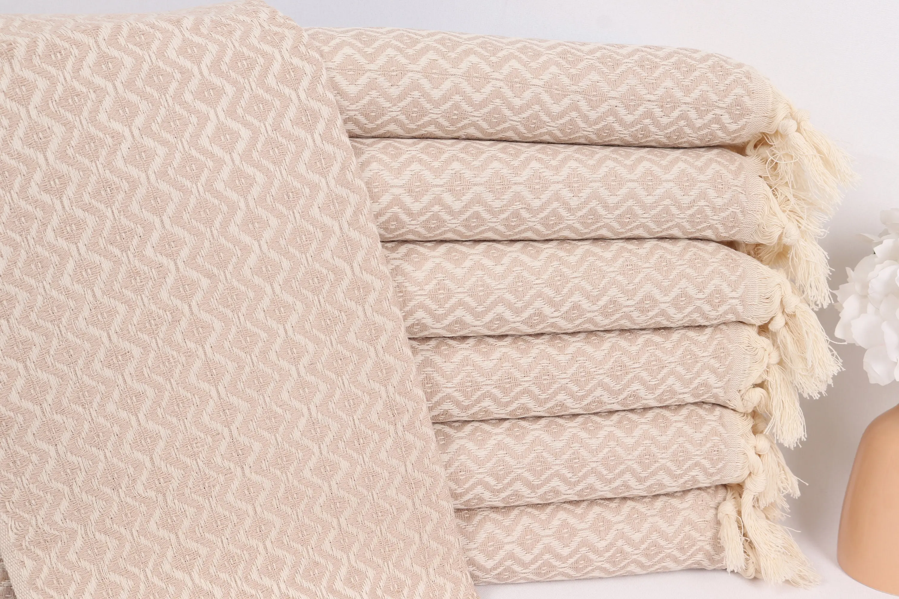 Personalized Turkish Cotton Tea Towel Monogram Light Beige, 18x36 Inches - 1