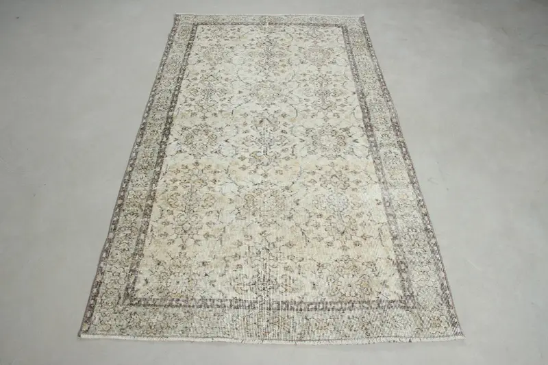 Alfombra de área vintage 3,7x6,6 pies (114x202 cm), alfombra turca Oushak White Ombré - 1