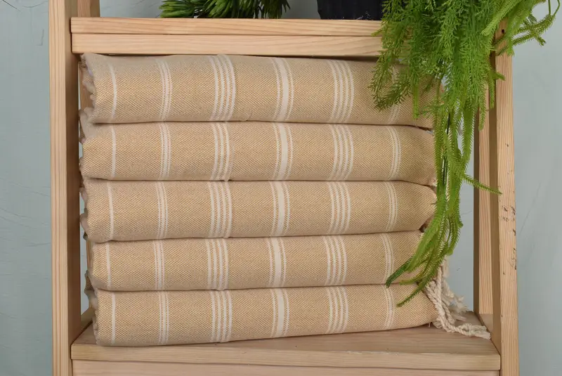 Striped Mustard Cotton Hand Towel, 38x24 Inches, Organic Cotton/Linen