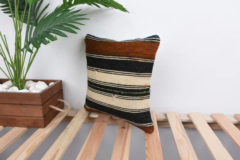 Vintage Kilim Pillow, Pillow for Couch, 12x12 Beige Cushion, Cushion, Vintage Pillow, Colorful Cushion Case, Vintage Kilim Throw Pillow - 4