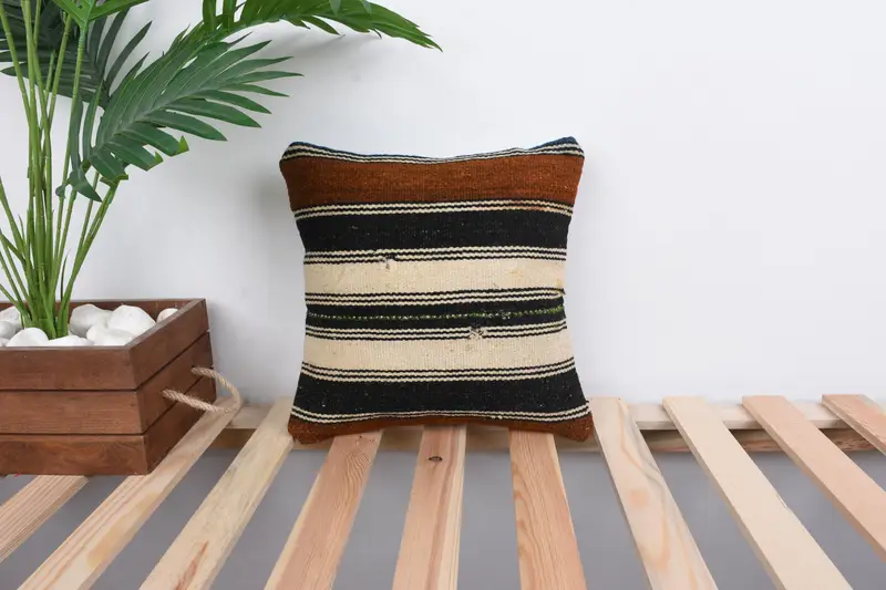 Vintage Kilim Pillow, Pillow for Couch, 12x12 Beige Cushion, Cushion, Vintage Pillow, Colorful Cushion Case, Vintage Kilim Throw Pillow - 1