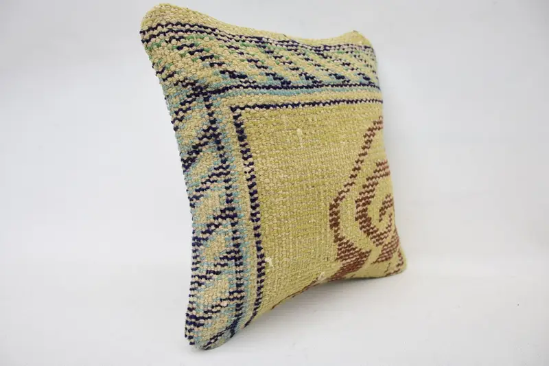 12x12 Yellow Pillow, Pillow, Turkish Pillow, Chair Pillow, Car Pillow, Tribal Pillow Case, Vintage Kilim Pillow, Home Decor Pillow - 2