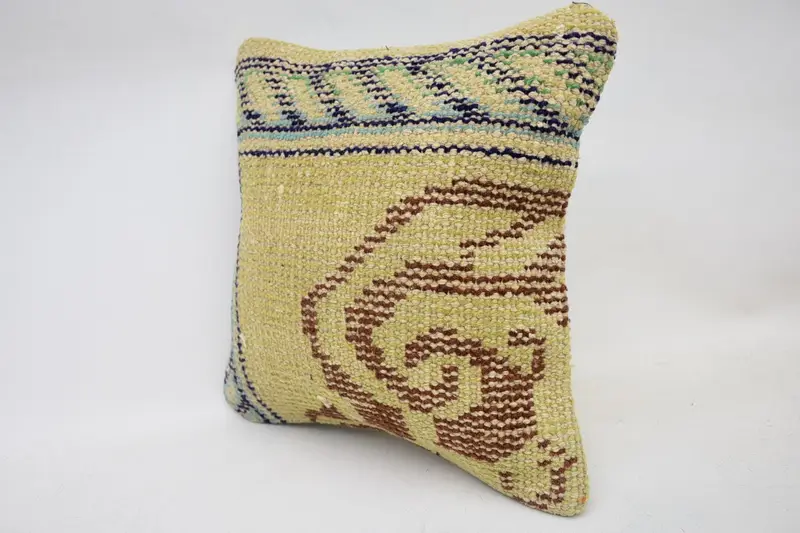 12x12 Yellow Pillow, Pillow, Turkish Pillow, Chair Pillow, Car Pillow, Tribal Pillow Case, Vintage Kilim Pillow, Home Decor Pillow - 3