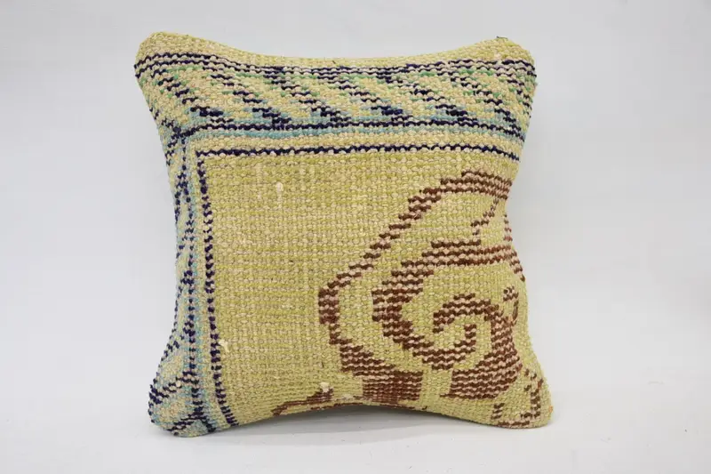 12x12 Yellow Pillow, Pillow, Turkish Pillow, Chair Pillow, Car Pillow, Tribal Pillow Case, Vintage Kilim Pillow, Home Decor Pillow - 1